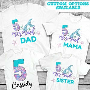 Mermaid Birthday Shirt, 5th Birthday Shirt, Fifth Birthday Mermaid Shirt, Mermaid Family Shirts, Mermaid Birthday Girl Party, Mommy, Pirate