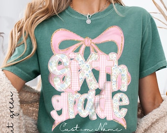 Comfort Colors Teacher Shirt, Sixth Grade Back to School Teacher Tshirt, Coquette Girly Bow School 6th Grade Tee, Custom Gift for Teacher