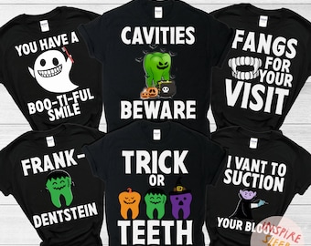 Dentist Custom Halloween Shirt, Dental Office Halloween Shirts, Dentistry Group Shirts, Dental Crew T-shirts, Tooth Tshirt, dental hygiene