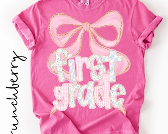 1st Grade Girl Shirt, Coquette Bow Back to School Tee, First Day of 1st Grade Shirt, Comfort Colors School Shirt, First Grade Back to School