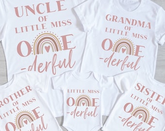 Modern Rainbow First Birthday Family Shirts, Little Miss ONEderful Shirt, Rainbow Birthday, Girls Birthday Boho 1st Birthday, Cake Smash
