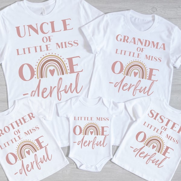 Modern Rainbow First Birthday Family Shirts, Little Miss ONEderful Shirt, Rainbow Birthday, Girls Birthday Boho 1st Birthday, Cake Smash