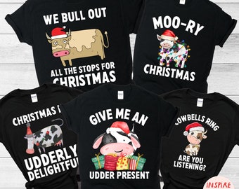 Chemise de Noël de groupe de famille, chemises de vache de Noël assorties, t-shirts de fête de Noël de vache drôle, chemises de Noël de famille assorties cadeau d'amant de vache