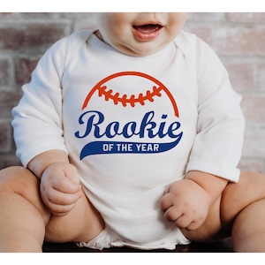 Chemise à manches longues pour le 1er anniversaire de la recrue de l'année, t-shirt d'anniversaire de baseball recrue Chemises d'anniversaire de baseball pour la famille à manches longues Body bébé
