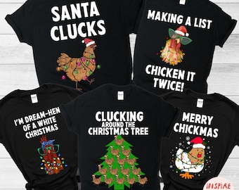 Chemise de Noël pour groupe familial, Chemises de Noël poulet assorties, T-shirts rigolos pour fête de Noël, Chemises de Noël en famille assorties, Hauts rigolos