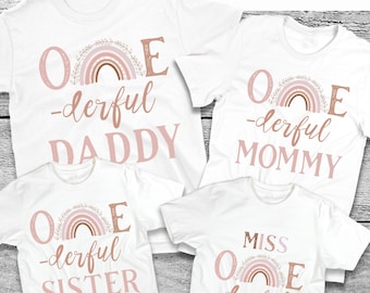 Modern Rainbow First Birthday Family Shirts, Little Miss ONEderful Shirt, Rainbow Birthday, Girls Birthday Boho 1st Birthday, Cake Smash