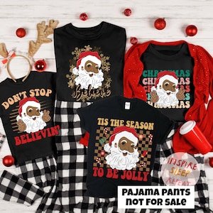 Black Santa Claus Christmas Pajamas, Matching Family Christmas Pajamas, Holiday Pajamas, Christmas PJs Family, Brown Santa Christmas Shirts