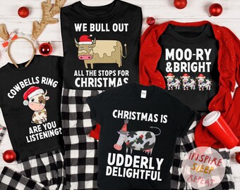 Chemise de Noël de groupe de famille, chemises de vache de Noël assorties, t-shirts de fête de Noël de vache drôle, chemises de Noël de famille assorties cadeau d'amant de vache