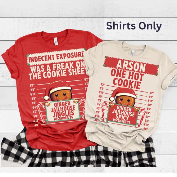 Couples Christmas Pajama Shirts, Matching Naughty Gingerbread his and hers Pjs, Funny Holiday Pyjamas, Inappropriate Sexual Humor Shirts