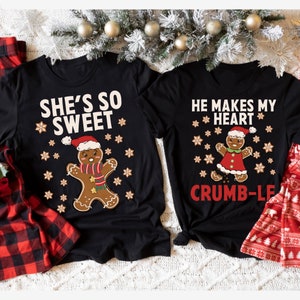 Couples Christmas Shirts, Couple Christmas Pajamas, Couple Sweaters, Gingerbread Matching Christmas TShirts, Funny Ugly Sweater Party Tees