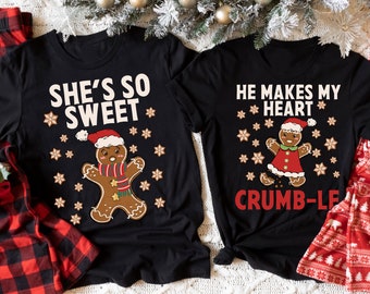 Couples Christmas Shirts, Couple Christmas Pajamas, Couple Sweaters, Gingerbread Matching Christmas TShirts, Funny Ugly Sweater Party Tees