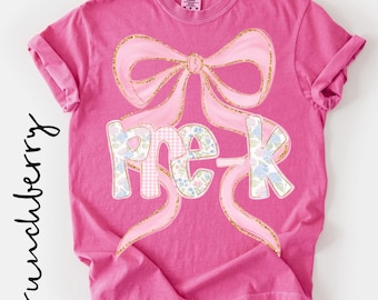 Pre-K Girl Shirt, Coquette Bow Back to School Tee, First Day of PreK Shirt, Comfort Colors School Shirt, Pre-Kindergarten Back to School Tee
