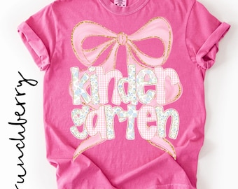 Kindergarten Girl Shirt, Coquette Bow Back to School Tee, First Day of Kinder Shirt,Comfort Colors School Shirt, Kindergarten Back to School