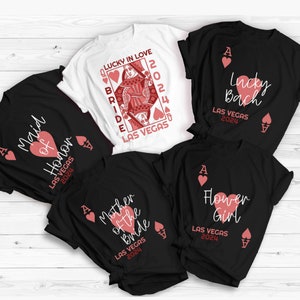 Chemise Bachelorette Las Vegas, cadeaux EVJF, chemise de mariée carte à jouer, chemises de mariée, t-shirt EVJF porte-bonheur, EVJF
