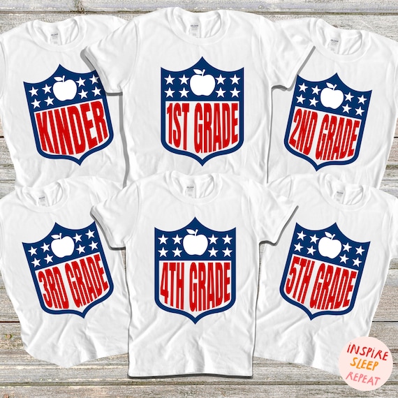 Football Teacher Shirts, School Staff Shirts, Personalized Teacher Tees Kindergarten First Second Third Fourth Fifth Grade Teacher Team Gift