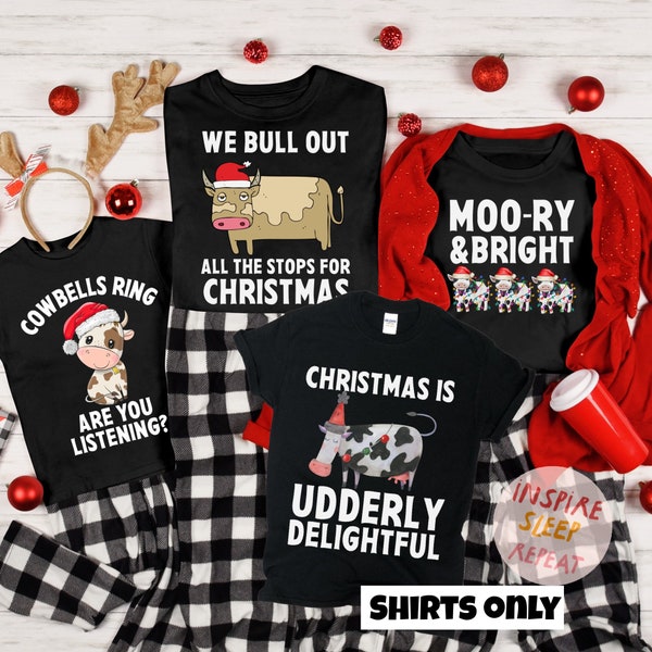 Pyjamas de Noël en famille, pyjamas assortis drôles de ferme de vaches, pyjamas de vacances, pyjamas de Noël en famille, chemises de Noël en famille, t-shirts de groupe