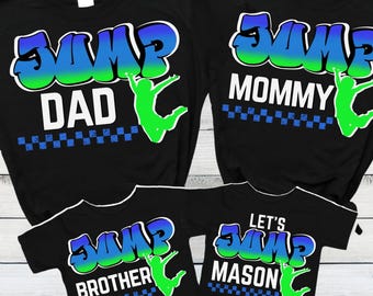 Jump Birthday Shirt, Custom Jump Birthday Matching Family Tshirts, Trampoline Party, Bounce House Party, Jumping Party Neon Green Boys Girls