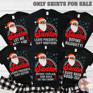 Black Santa Claus Christmas Pajamas, Matching Family Christmas Pajamas, Holiday Pajamas, Christmas PJs Family, Brown Santa Christmas Shirts