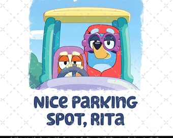 Bluey SVG, Rita, buen lugar de estacionamiento PNG, Bluey Family Svg, archivos de calcomanías, pegatinas de vinilo, imagen de auto