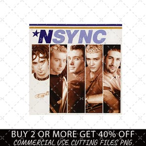 Op de afbeelding: Een vintage albumhoes met de boyband *NSYNC. De hoes is een collage van vijf bandleden, elk in een close-up shot. De naam van de band is geschreven in grote blauwe letters met een ster erboven.