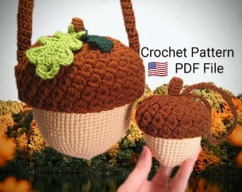 Acorns CROCHET PATTERNS Purse & Pouch With Oakleaf Motif Oaknut FiberArt Bag Cottage Fairy Style Forest Accessories For Costume Nature Yarn