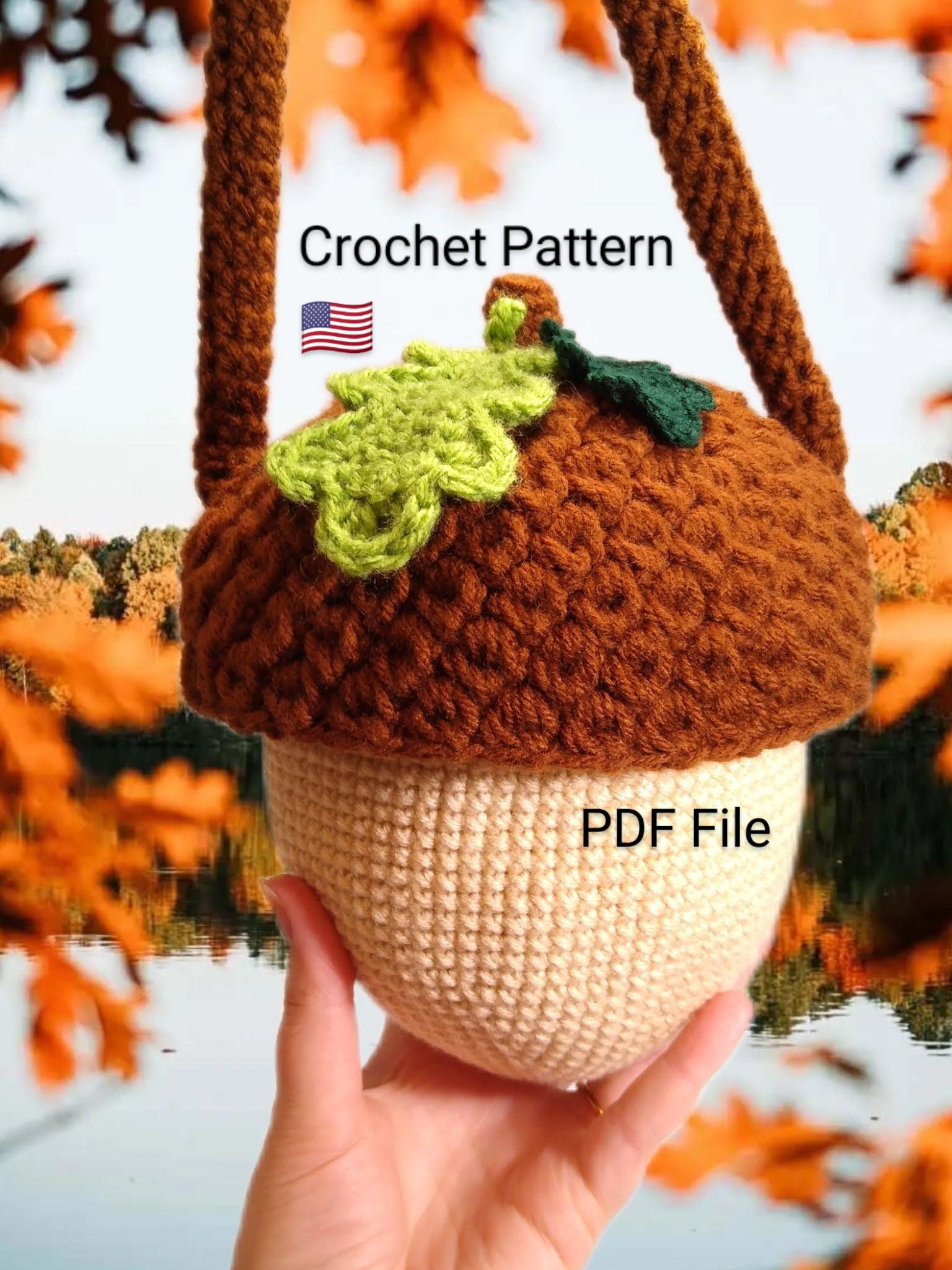 Acorn Bag CROCHET PATTERN & oakleaf, oaknut fiber art bag PDf download cottage fairy style forest accessory advanced beginner skill US terms
