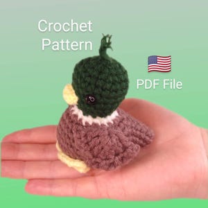 Mallard Duck CROCHET PATTERN, small stuffie bird amigurumi, PDF for handmade animal, cute ducky instructions, Us terms, beginner skill.