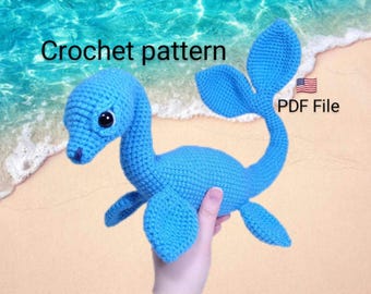 River the Nessie CROCHET PATTERN, lochness-monster-inspired plushy, digital download PDF, lake animal toy us terms, amigurumi diy fiber art