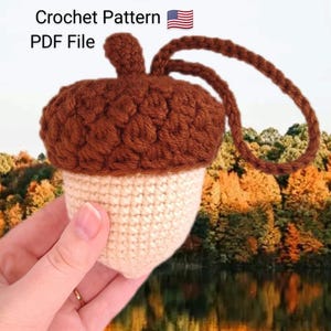 PATRÓN DE GANCHILLO para bolso de muñeca de bellota, gráfico de hojas de roble, cordón, bolso de nogal, accesorio de bosque de hadas de cabaña, descarga digital