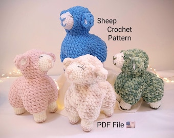 Four-Legged Sheep CROCHET PATTERN, farm animal plushie digital download, fiber art stuffed sheepy, PDF file for amigurumi cute lambs