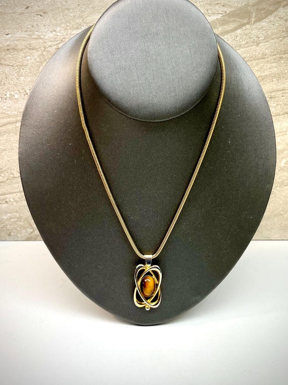 Monet Tigers Eye Pendant Necklace, Monet Gemstone Pendant Necklace, Tigers Eye Necklace, Tigers Eye Necklace, Monet Gemstone Necklace