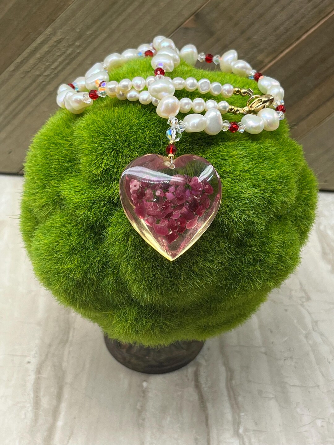 Lee Sands Resin Heart and Fresh Water Pearls Necklace, Fresh Water ...