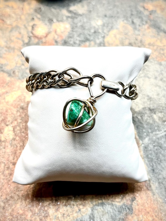 Vintage Variscite Charm Bracelet, Variscite Gemstone Charm Bracelet, Green Variscite Bracelet, Green Gemstone Bracelet, Variscite Bracelet