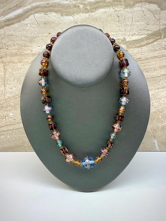 Vintage Murano Style Venetian Wedding Cake Art Glass Necklace. Venetian Wedding Cake Glass Beaded Necklace