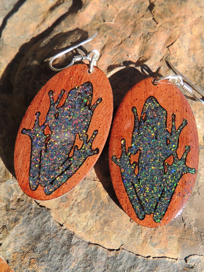 Black Lava Opal and Katalox Froggy went a courtin/' Earrings