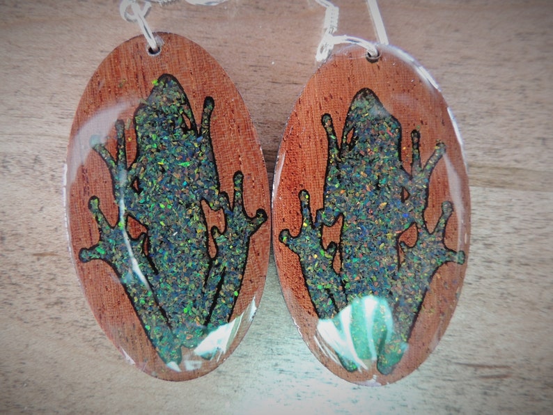 Black Lava Opal and Katalox Froggy went a courtin/' Earrings