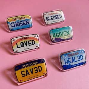 Christian License Plate - glitter acrylic pins