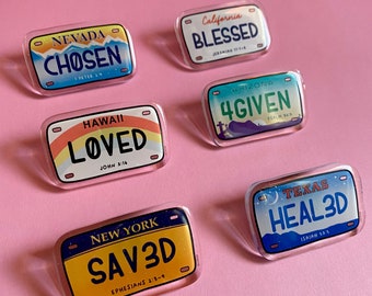 Christian License Plate - glitter acrylic pins