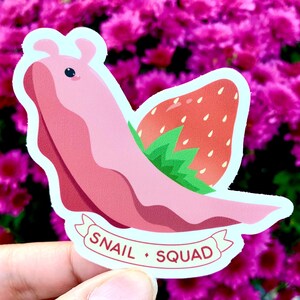 Strawberry Snail Squad Sticker: Matte Weatherproof Vinyl