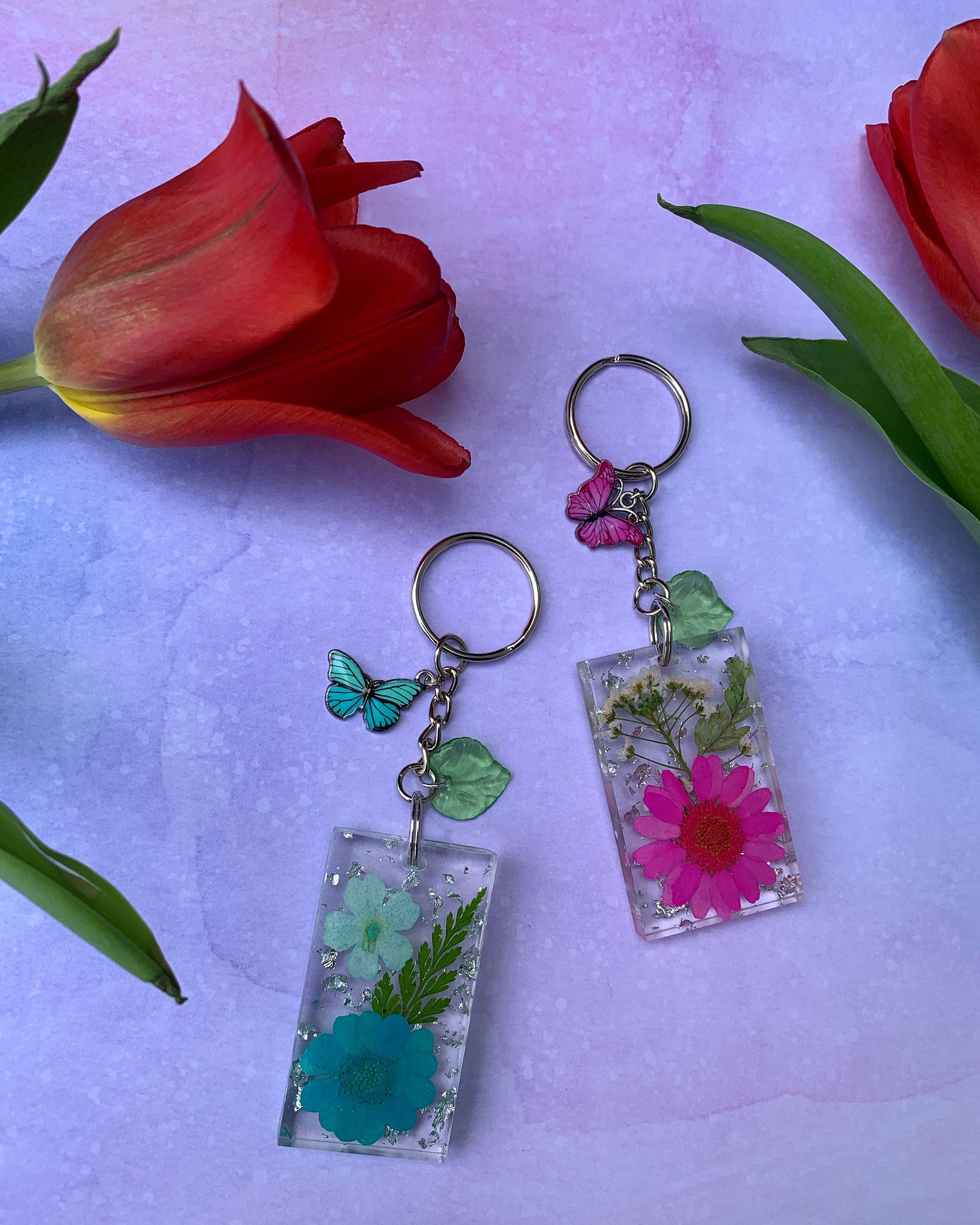Handmade Flower Resin Keychain Etsy