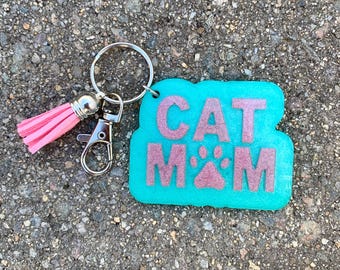 Cat Mom Keychain, Pet Lover Gift