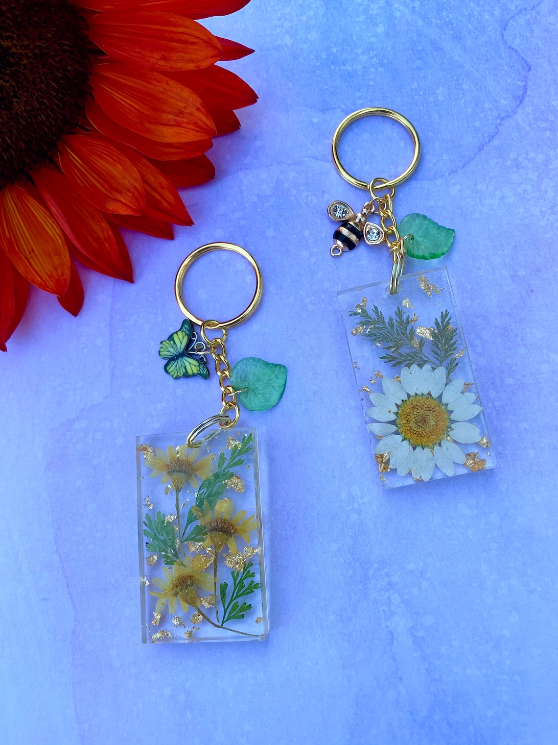 Handmade Flower Resin Keychain Etsy