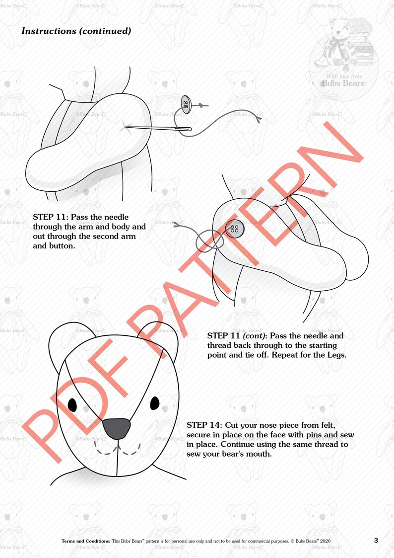 PDF Teddy Memory Bear Sewing Pattern - Etsy