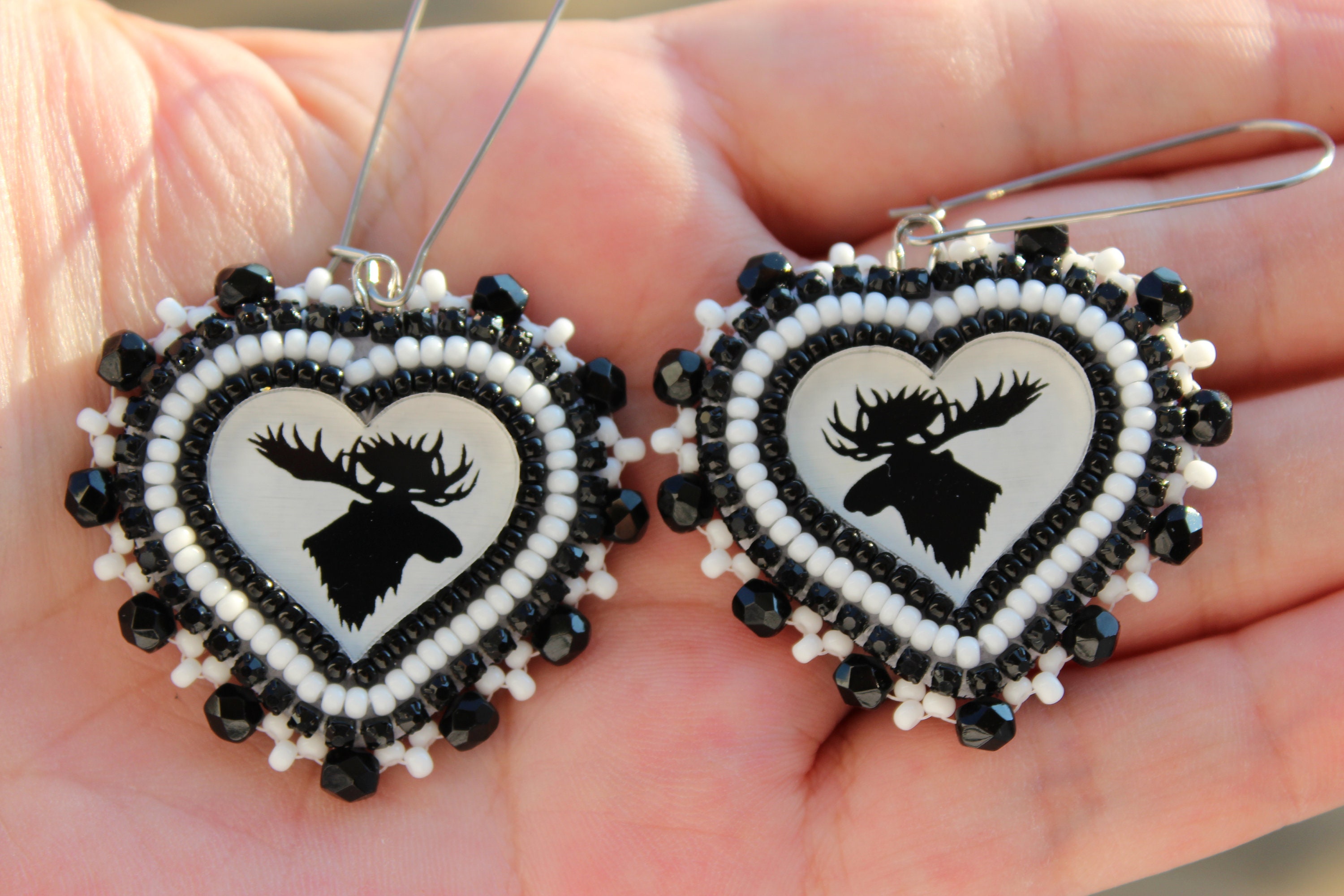 Indigenous Beaded Moose heart earrings Etsy