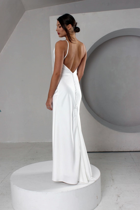 Backless Simple Wedding dress/ Simple Bridal White Dress with buttons/ Wedding Beach Dress with low open Back /Gown with spaghetti straps/ Backless Simple Wedding dress/ Simple Bridal White Dress with buttons/ Wedding Beach Dress with low open Back /Gown with spaghetti straps/