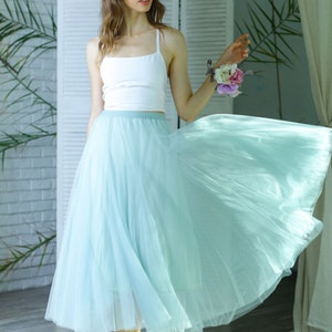 Prom mint tulle skirt. Bridesmaids long tulle skirt. Vintage long tulle skirt. Simple wedding tulle skirt. Casual tulle skirt