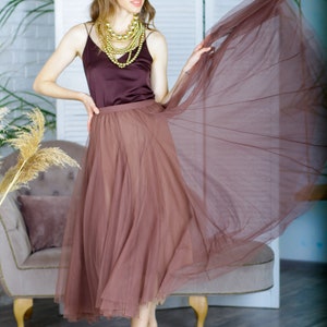 Bridesmaids tulle Сappuccino  long skirt. Prom tulle skirt. Simple wedding tulle skirt. Casual tulle skirt. Recaptionn skirt
