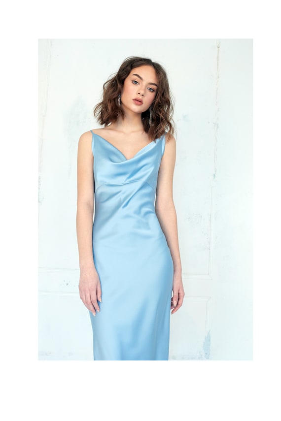 Blue cowl neck slip dress online