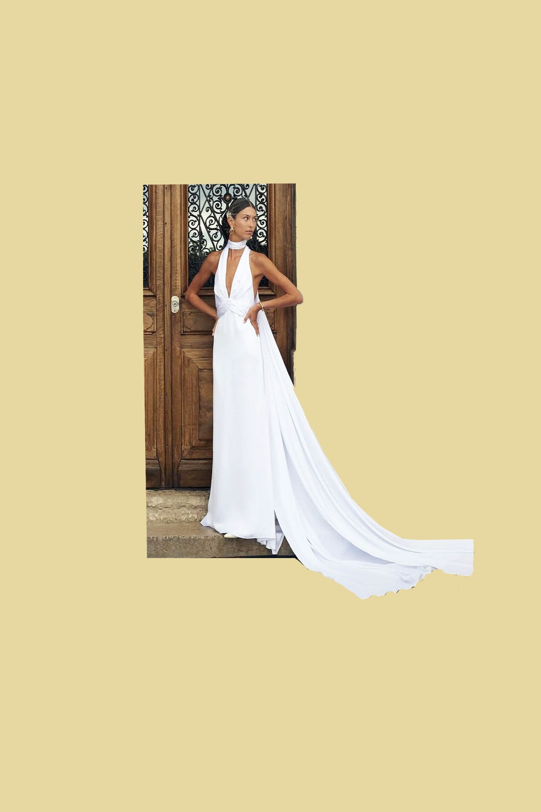 Simple Wedding Long Halter Top Slip Dress /V Backless Hollywood