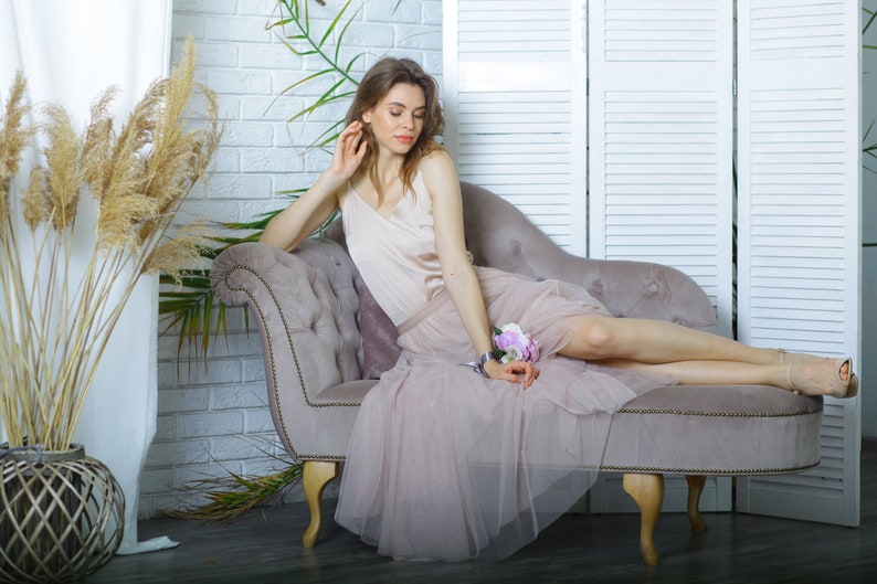 Prom tulle skirt Simple wedding tulle skirt Bridesmaids long tulle skirt Casual tulle skirt